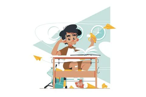 Little boy learn in school class Stock Illustration
