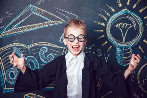 The little boy learned cheerfully shouts Stock Photos