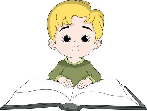 Little Boy Learning to Read an Open Book Education Cartoon Vector Illustratio Stock Illustration