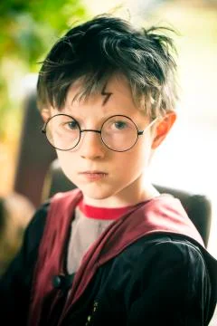 Little boy masquerade like Harry Potter Stock Photos