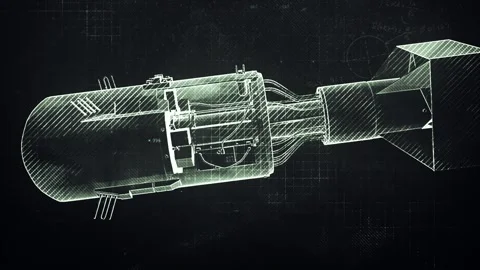 Little Boy Nuclear Bomb, Technical Blueprint Animation Stock Footage 271101567