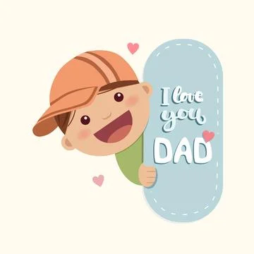 A little boy peeks behind a message with the text I love you dad. Fathers Day Stock Illustration