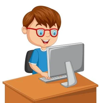 Little boy with personal computer Stock Illustration