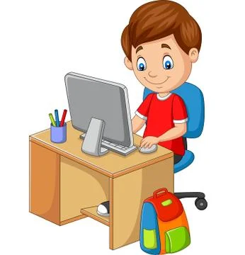 Little boy with personal computer Stock Illustration