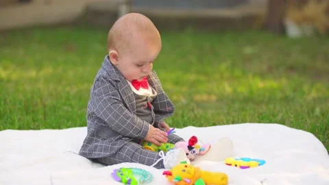 Little boy on a plaid Stock Footage 141030935