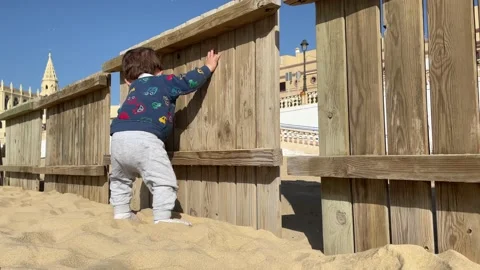 Little boy playing on the beach Stock Footage 202609892