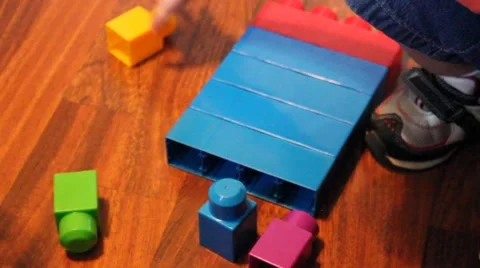 Little Boy Playing with Blocks Stock Footage 44445699