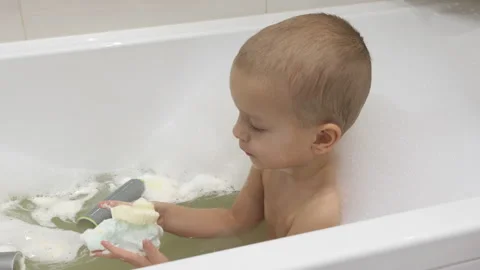 Little Boy Playing in Bubble Bath Stock Footage 315163520