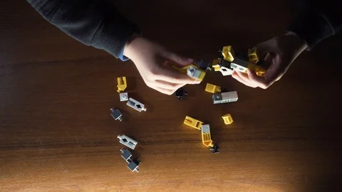 Little Boy Playing With Construction Set Educational Toys Kids Creativity Vídeo Stock 117407928