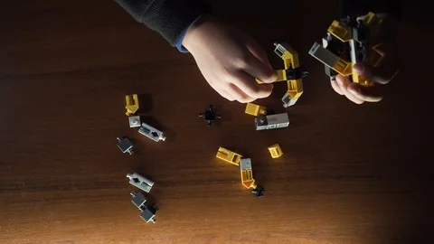 Little Boy Playing With Construction Set Educational Toys Kids Creativity Vídeo Stock 117408203