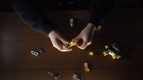 Little Boy Playing With Construction Set Educational Toys Kids Creativity Vídeo Stock 117408360