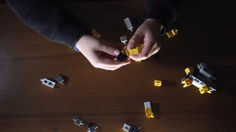 Little Boy Playing With Construction Set Educational Toys Kids Creativity Vídeo Stock 117408525