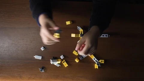 Little Boy Playing With Construction Set Educational Toys Kids Creativity Vídeo Stock 117409194