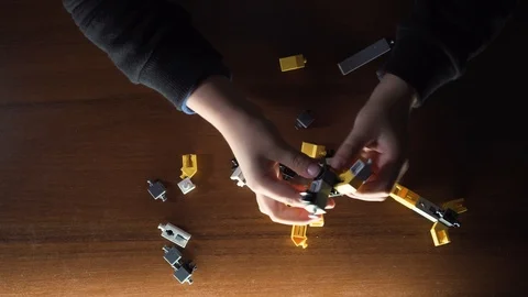 Little Boy Playing With Construction Set Educational Toys Kids Creativity Vídeo Stock 117409319