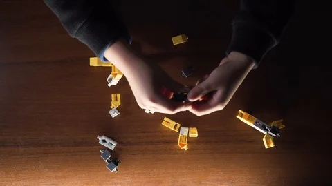 Little Boy Playing With Construction Set Educational Toys Kids Creativity Vídeo Stock 117409382