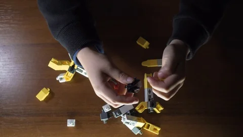 Little Boy Playing With Construction Set Educational Toys Kids Creativity Vídeo Stock 117409601