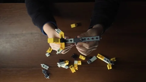 Little Boy Playing With Construction Set Educational Toys Kids Creativity Vídeo Stock 117409979