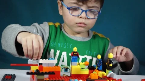 Little boy playing with constructor  Stock Footage 82491696