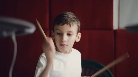 Little boy playing electronic drums Stock Footage 77162832