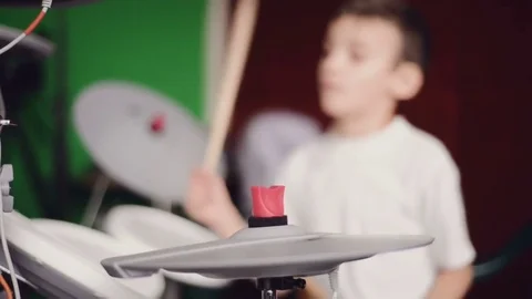 Little boy playing electronic drums Stock Footage 77162851