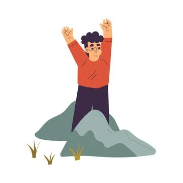 Little Boy Playing Hide and Seek Standing with Raised Arms Vector Illustration Stock Illustration