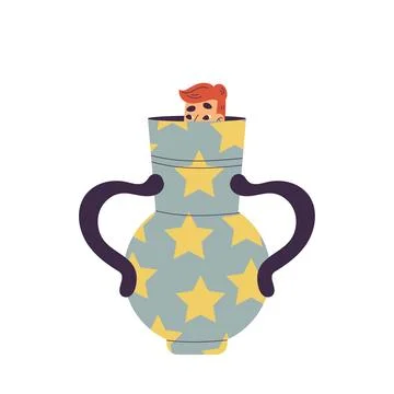 Little Boy Playing Hide and Seek Game Inside Vase Vector Illustration Stock Illustration