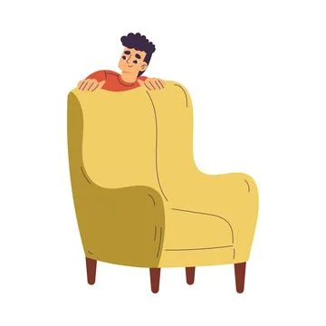 Little Boy Playing Hide and Seek Game Hiding Behind Armchair Vector Illustration Stock Illustration