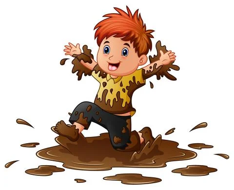 Little boy playing in the mud Stock Illustration
