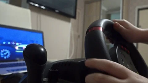 Little boy playing racing simulator computer game. Newbee concept, 4K video Stock Footage 73075746