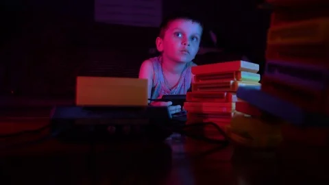 Little boy playing in retro console Stock Footage 126268950