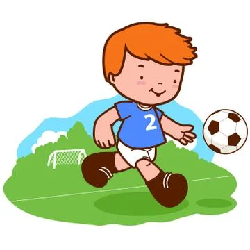 Little boy playing soccer. Vector illustration Stock Illustration
