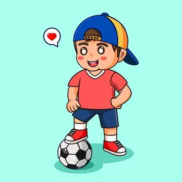 Little Boy Playing Soccer Vector Illustration Cartoon Design 스톡 일러스트