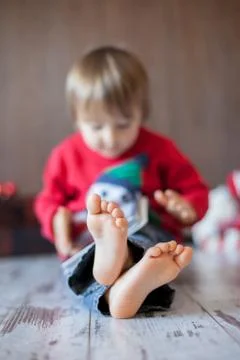 Little boy, playing on tablet Stock Photos