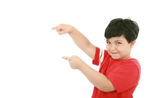A little boy points at something, boy presents something Stock Photos