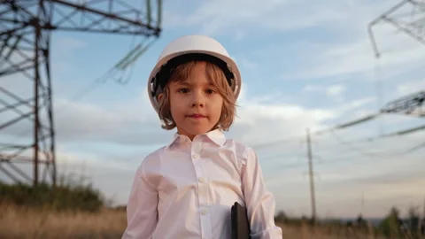Little Boy Portrait As Engineer Or Manager With Safety Helmet. Occupation in Stock Footage 289853059