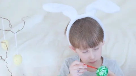 Little boy preparing for the Easter. Stock Footage 149870976