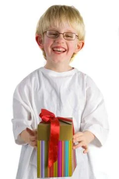 Little boy with present Foto stock