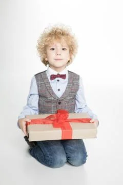 Little boy with present Stock Photos
