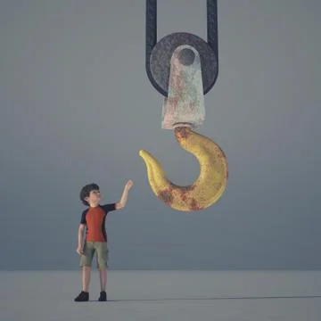 Little boy reaching a crane hook Stock-Illustration