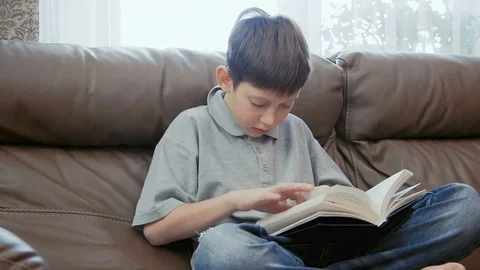 Little boy reading a book Stock Footage 70516370