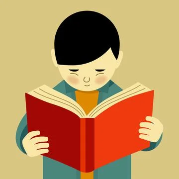 Little boy reading a book vector illustration Illustrazione stock
