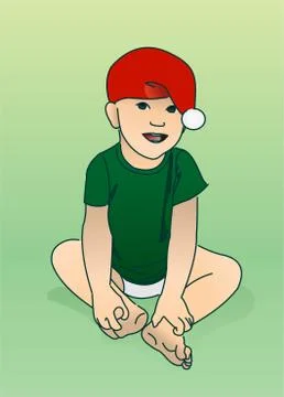 Little boy in a red cap sits on the floor Stock Illustration