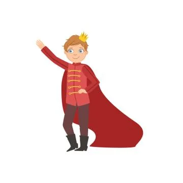 Little Boy In Red Cape Dressed As Fairy Tale Prince Stock Illustration