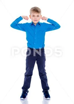 A little boy shows his strength Stock Photos