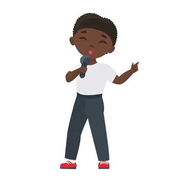 Little boy singing with microphone Stock Illustration