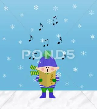 Little boy singing in the snow Stock Illustration
