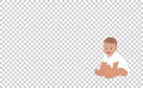 Little boy, in a sitting pose on the right looks and smiles on a transparen.. Stock Illustration