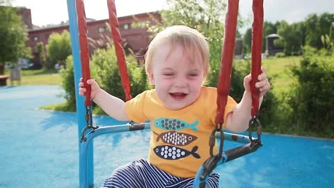 A little boy is sitting on a swing Stock Footage 133120145