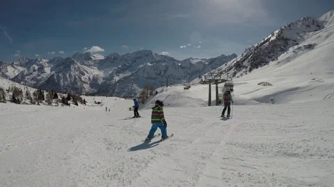 Little boy skiing in the Alps. Stock Footage 83499347