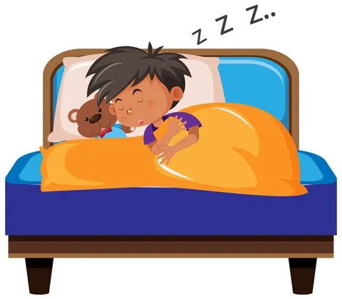 Little boy sleeping on bed Stock Illustration
